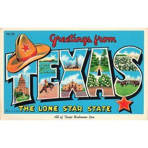 Postcard Greetings from Texas, The Lone Star State Chrome Unposted 1939-1970s